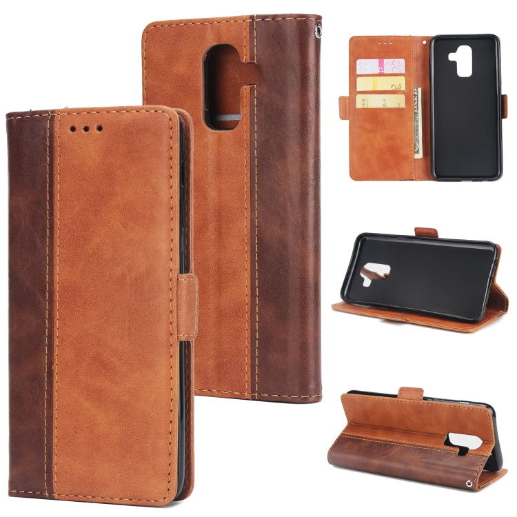 For Galaxy J8 Retro Texture Contrast Color Splicing Horizontal Flip TPU + PU Leather Case with Card Slots & Holder & Wallet