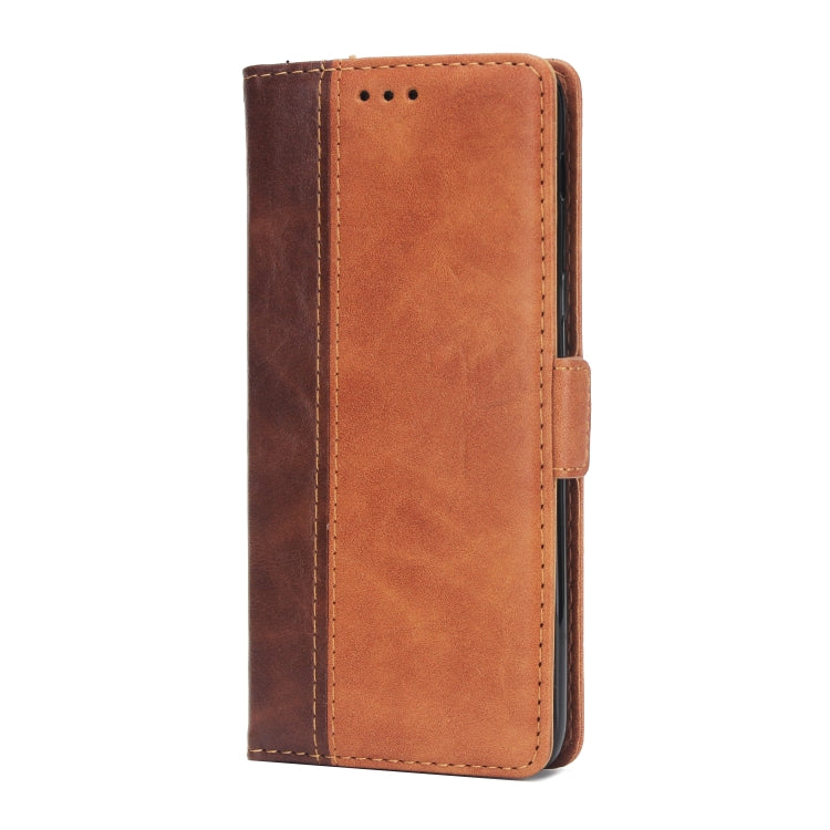 For Galaxy J8 Retro Texture Contrast Color Splicing Horizontal Flip TPU + PU Leather Case with Card Slots & Holder & Wallet