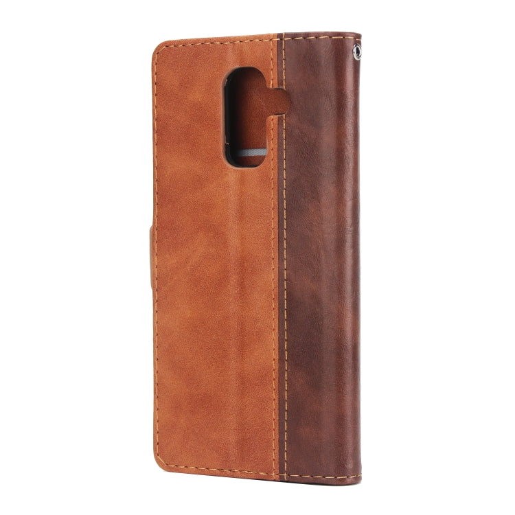 For Galaxy J8 Retro Texture Contrast Color Splicing Horizontal Flip TPU + PU Leather Case with Card Slots & Holder & Wallet