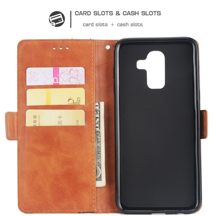 For Galaxy J8 Retro Texture Contrast Color Splicing Horizontal Flip TPU + PU Leather Case with Card Slots & Holder & Wallet