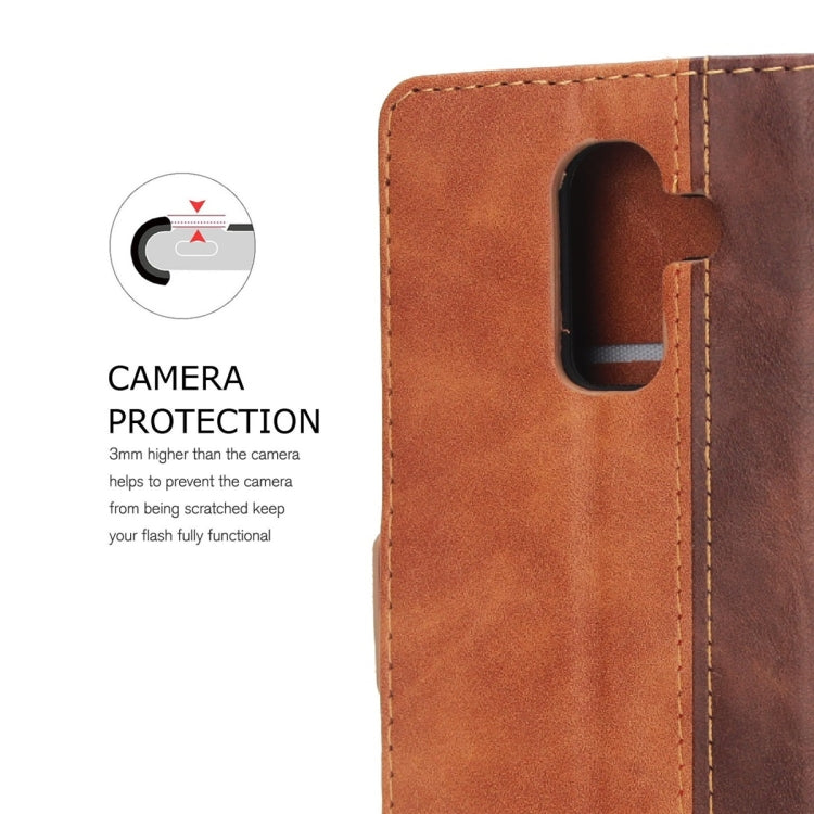 For Galaxy J8 Retro Texture Contrast Color Splicing Horizontal Flip TPU + PU Leather Case with Card Slots & Holder & Wallet