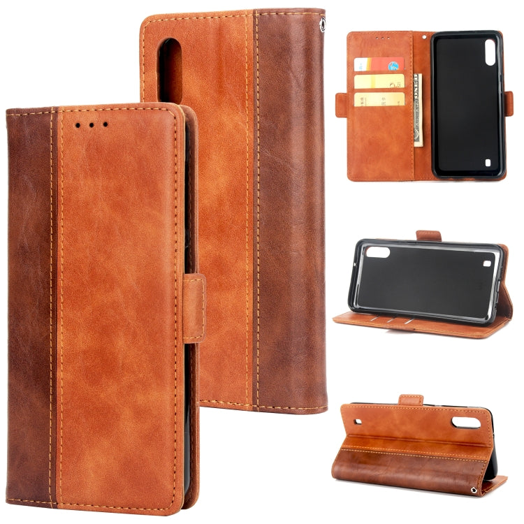 For Galaxy M10 Retro Texture Contrast Color Splicing Horizontal Flip TPU + PU Leather Case with Card Slots & Holder & Wallet