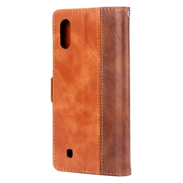 For Galaxy M10 Retro Texture Contrast Color Splicing Horizontal Flip TPU + PU Leather Case with Card Slots & Holder & Wallet