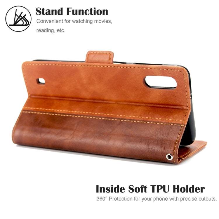 For Galaxy M10 Retro Texture Contrast Color Splicing Horizontal Flip TPU + PU Leather Case with Card Slots & Holder & Wallet