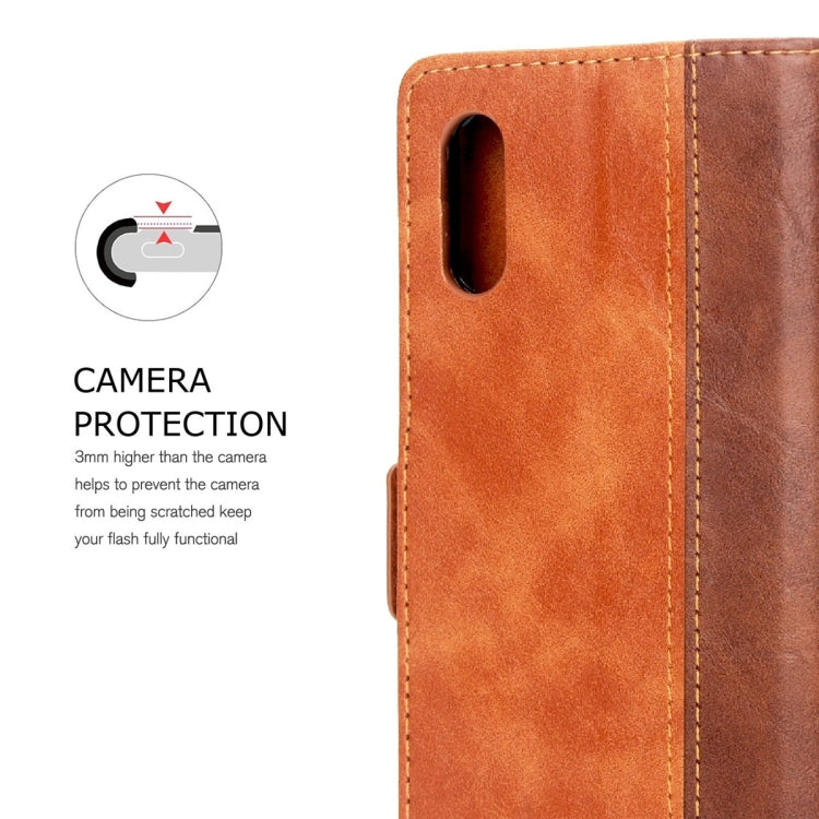 For Galaxy M10 Retro Texture Contrast Color Splicing Horizontal Flip TPU + PU Leather Case with Card Slots & Holder & Wallet