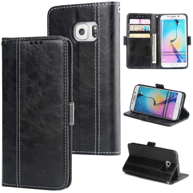 For Galaxy S6 Edge Retro Texture Contrast Color Splicing Horizontal Flip TPU + PU Leather Case with Card Slots & Holder & Wallet