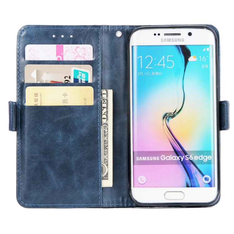 For Galaxy S6 Edge Retro Texture Contrast Color Splicing Horizontal Flip TPU + PU Leather Case with Card Slots & Holder & Wallet