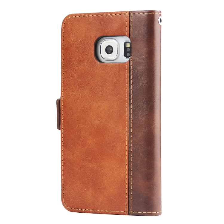 For Galaxy S6 Edge Retro Texture Contrast Color Splicing Horizontal Flip TPU + PU Leather Case with Card Slots & Holder & Wallet