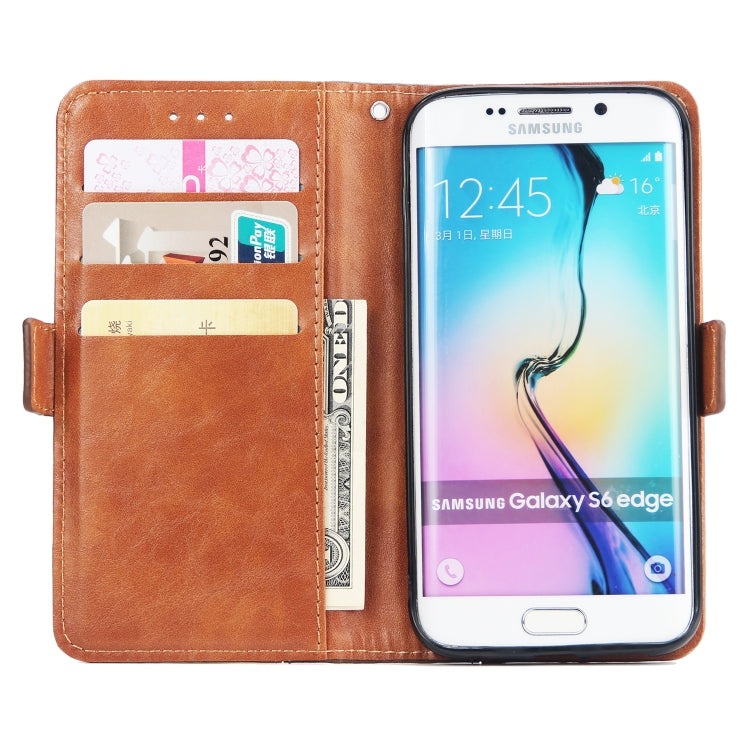 For Galaxy S6 Edge Retro Texture Contrast Color Splicing Horizontal Flip TPU + PU Leather Case with Card Slots & Holder & Wallet