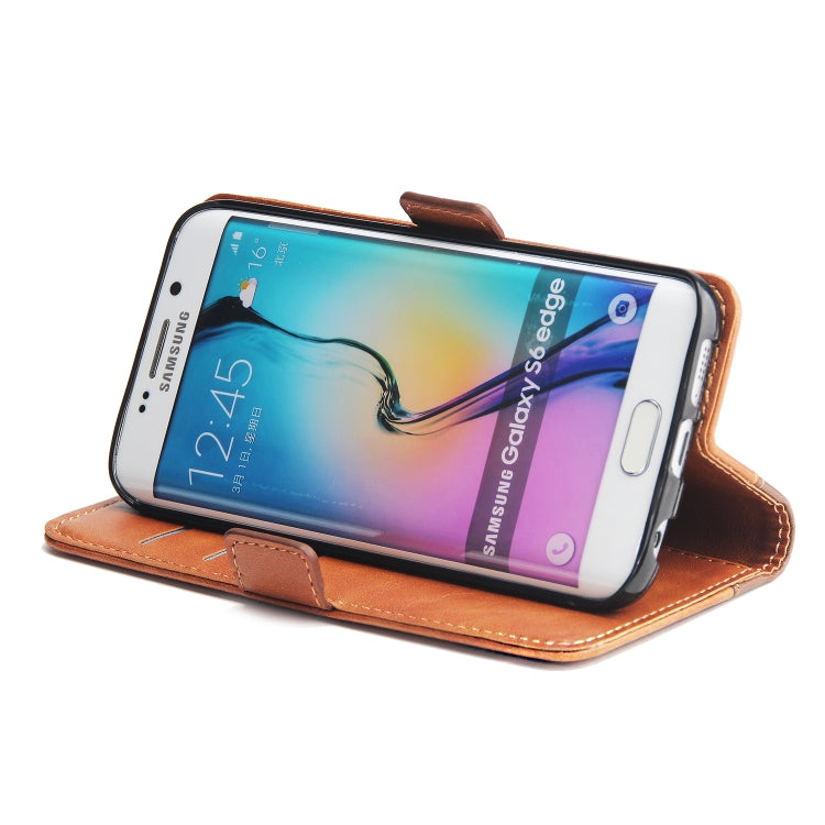 For Galaxy S6 Edge Retro Texture Contrast Color Splicing Horizontal Flip TPU + PU Leather Case with Card Slots & Holder & Wallet