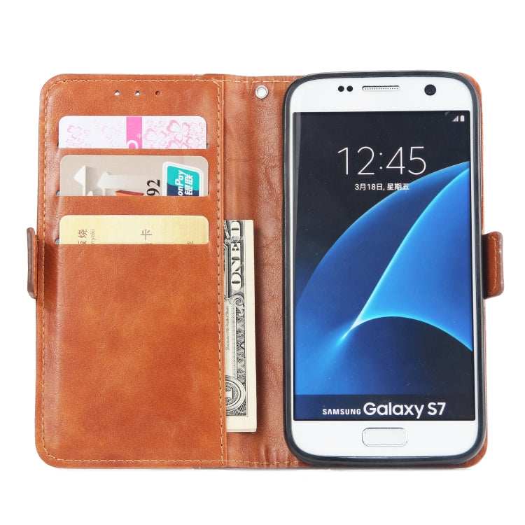 For Galaxy S7 Retro Texture Contrast Color Splicing Horizontal Flip TPU + PU Leather Case with Card Slots & Holder & Wallet
