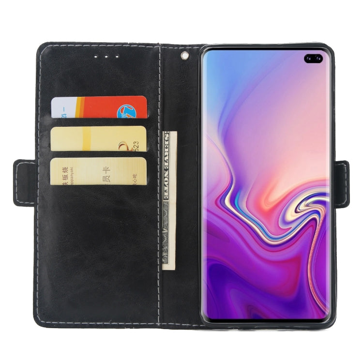 For Galaxy S10+ Retro Texture Contrast Color Splicing Horizontal Flip TPU + PU Leather Case with Card Slots & Holder & Wallet