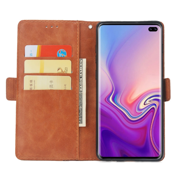 For Galaxy S10+ Retro Texture Contrast Color Splicing Horizontal Flip TPU + PU Leather Case with Card Slots & Holder & Wallet