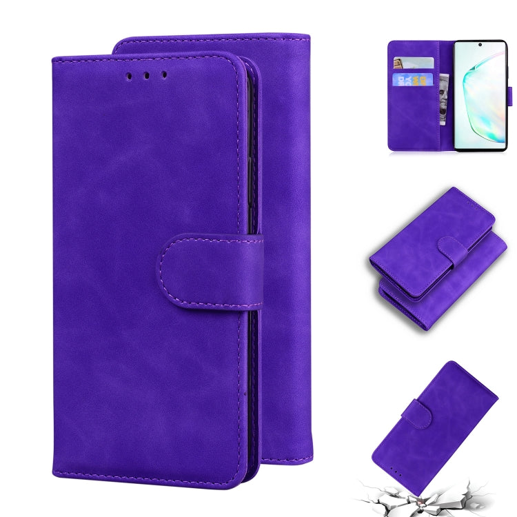 For Samsung Galaxy Note10 Skin Feel Pure Color Flip Leather Phone Case