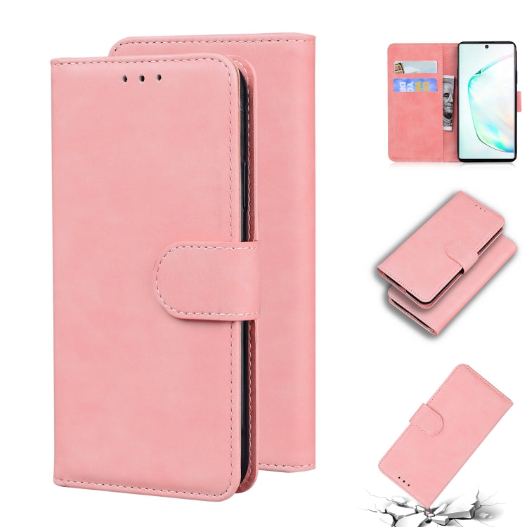 For Samsung Galaxy Note10 Skin Feel Pure Color Flip Leather Phone Case