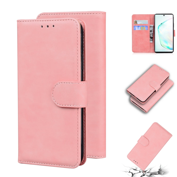 For Samsung Galaxy Note10+ Skin Feel Pure Color Flip Leather Phone Case