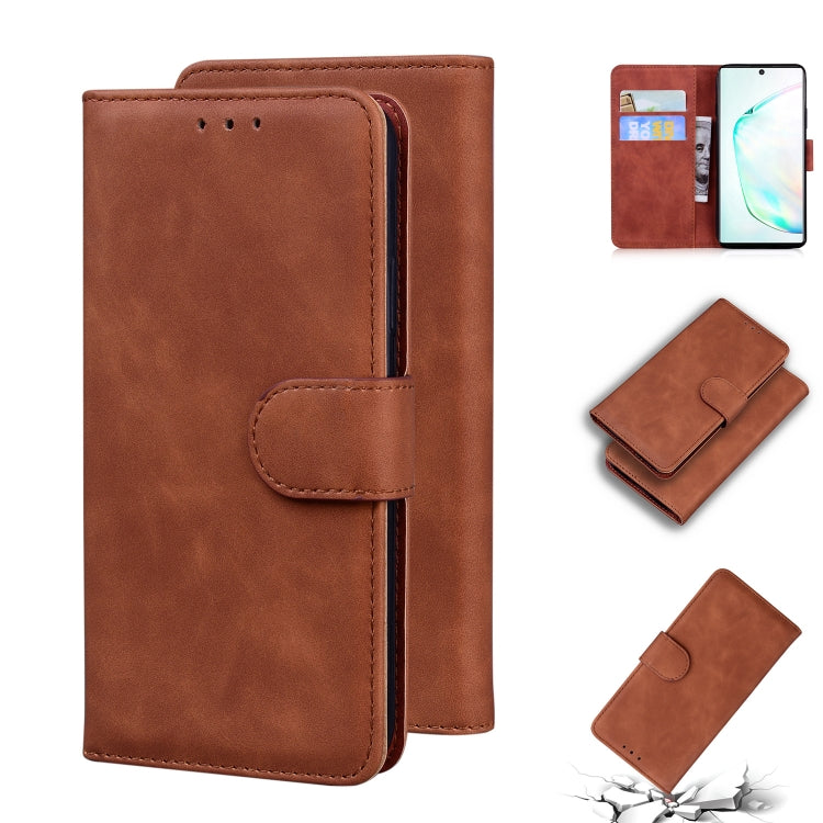 For Samsung Galaxy Note10+ Skin Feel Pure Color Flip Leather Phone Case