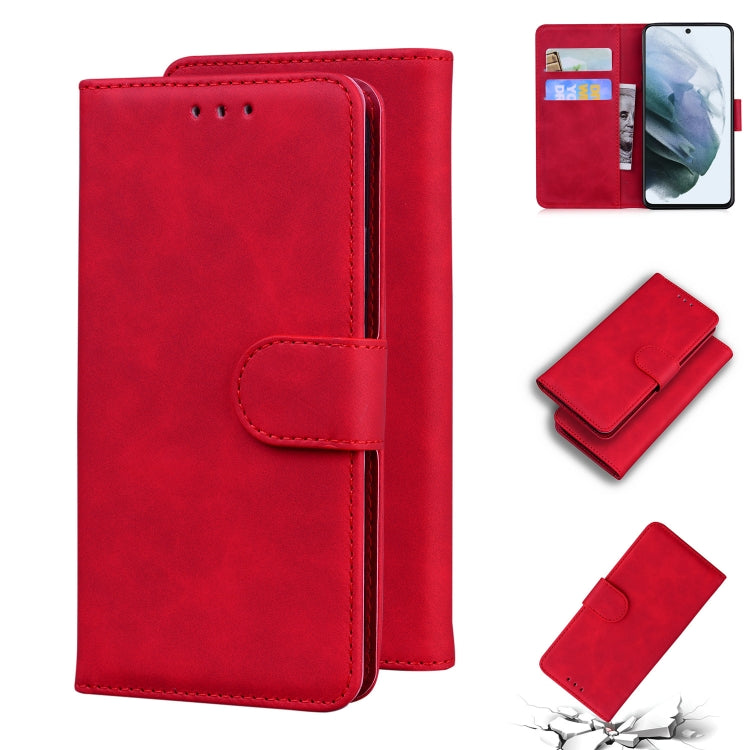 For Samsung Galaxy S21 FE 5G Skin Feel Pure Color Flip Leather Phone Case