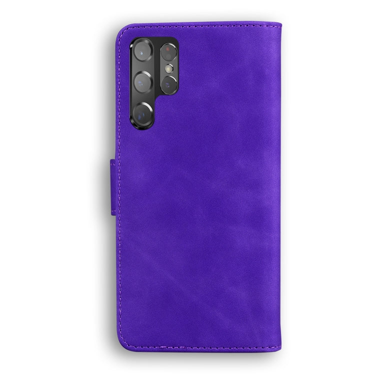 For Samsung Galaxy S22 Ultra 5G Skin Feel Pure Color Flip Leather Phone Case