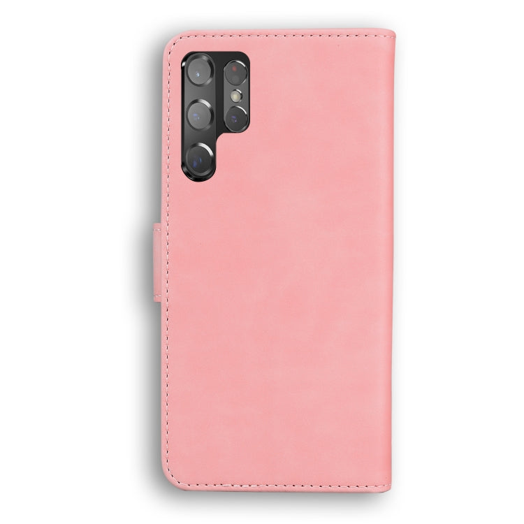 For Samsung Galaxy S22 Ultra 5G Skin Feel Pure Color Flip Leather Phone Case