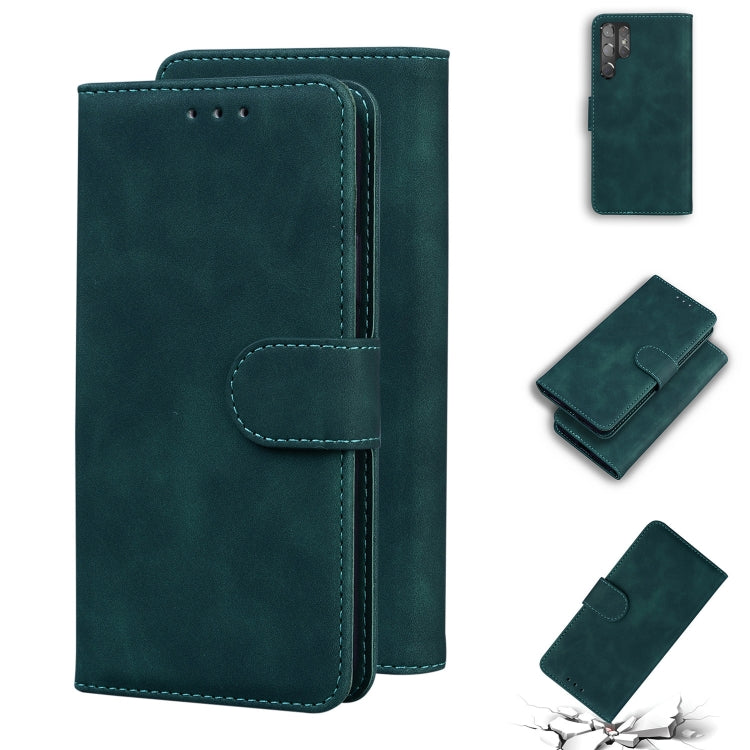 For Samsung Galaxy S22 Ultra 5G Skin Feel Pure Color Flip Leather Phone Case