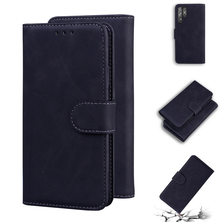 For Samsung Galaxy S22 Ultra 5G Skin Feel Pure Color Flip Leather Phone Case