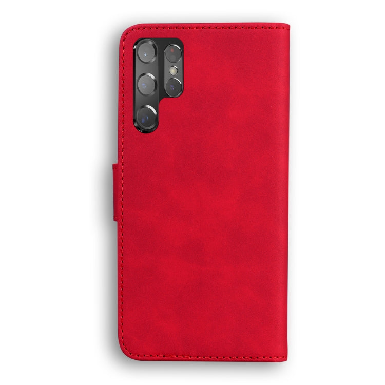 For Samsung Galaxy S22 Ultra 5G Skin Feel Pure Color Flip Leather Phone Case