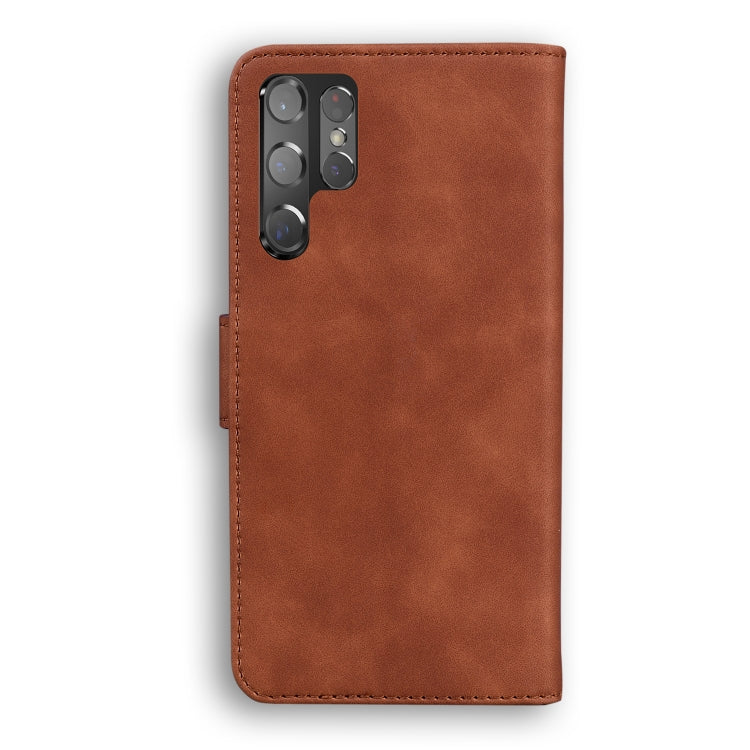 For Samsung Galaxy S22 Ultra 5G Skin Feel Pure Color Flip Leather Phone Case