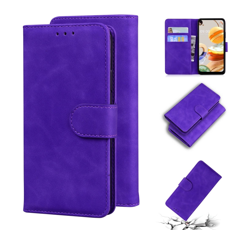 For LG K61 Skin Feel Pure Color Flip Leather Phone Case