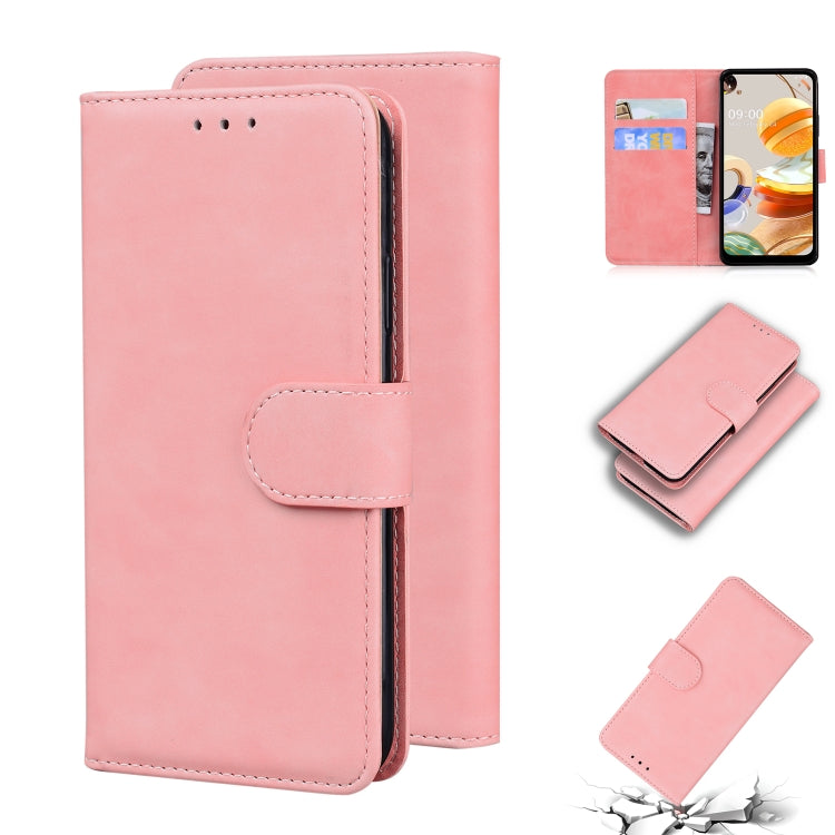 For LG K61 Skin Feel Pure Color Flip Leather Phone Case
