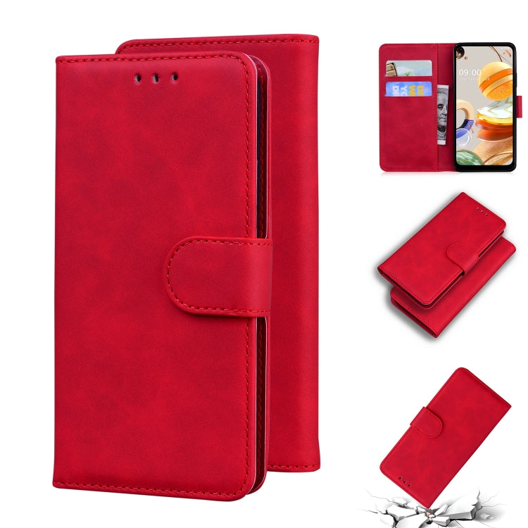 For LG K61 Skin Feel Pure Color Flip Leather Phone Case