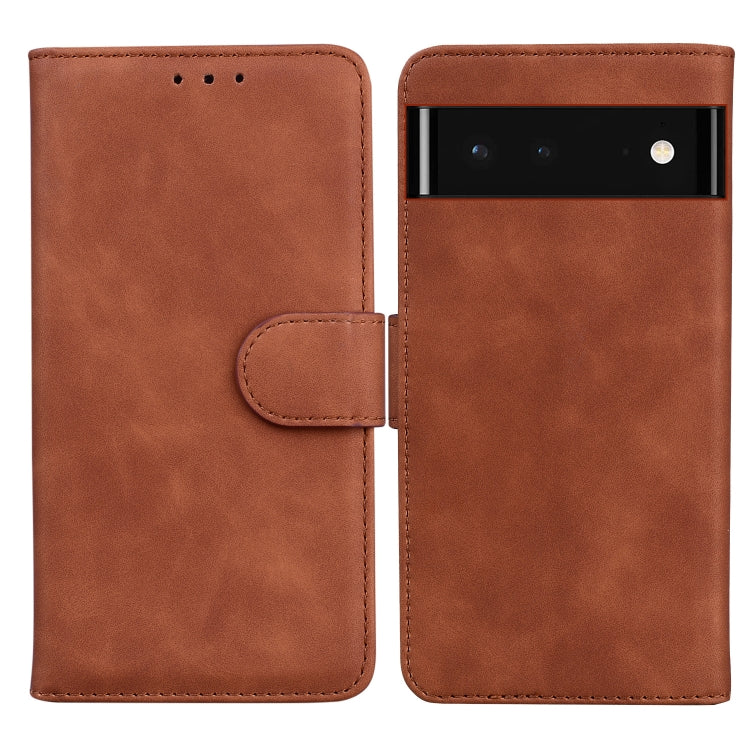 For Google Pixel 6 Skin Feel Pure Color Flip Leather Phone Case