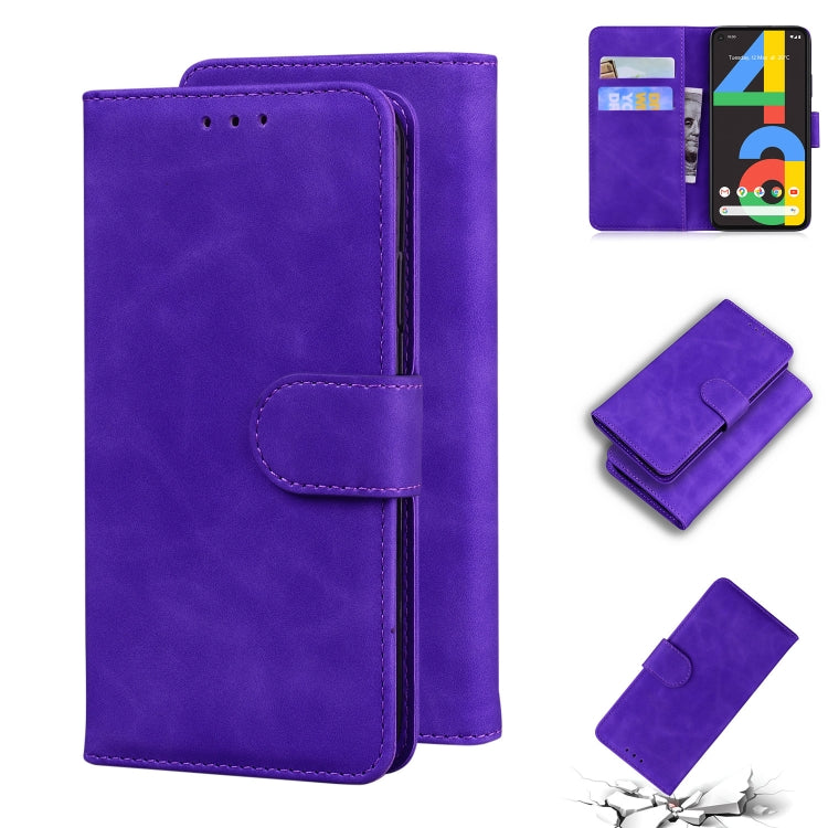 For Google Pixel 4a 4G Skin Feel Pure Color Flip Leather Phone Case