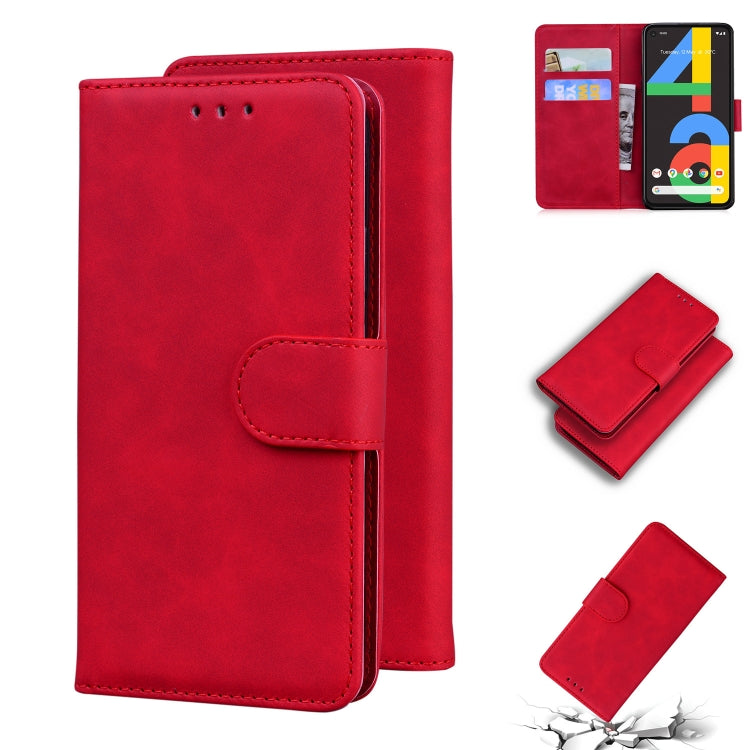 For Google Pixel 4a 4G Skin Feel Pure Color Flip Leather Phone Case