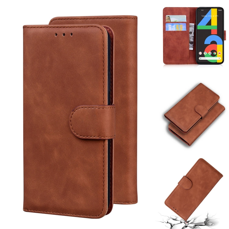 For Google Pixel 4a 4G Skin Feel Pure Color Flip Leather Phone Case