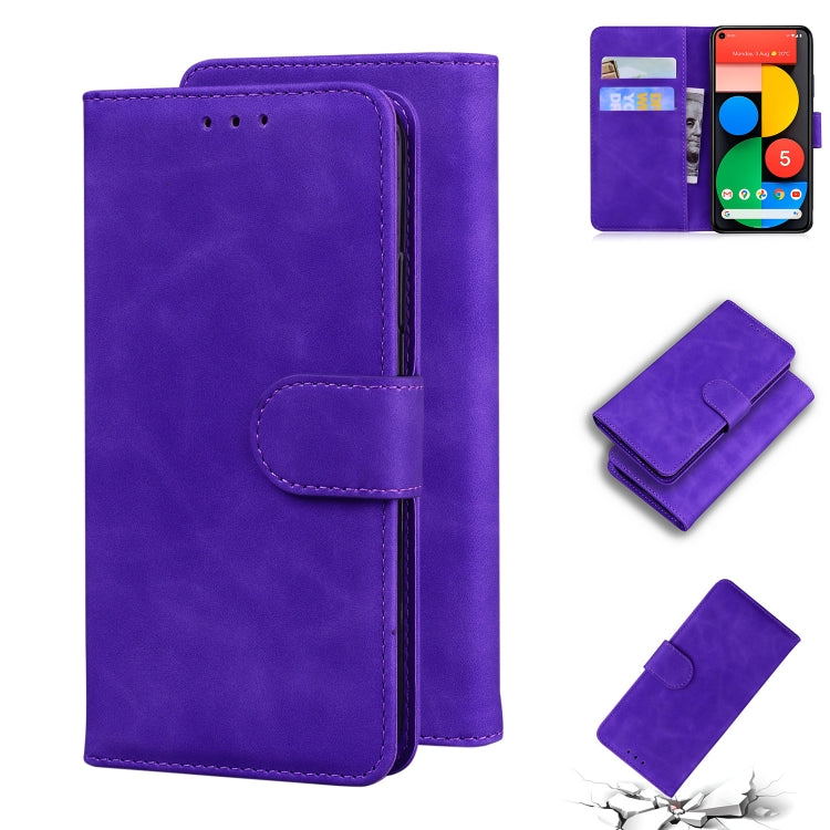 For Google Pixel 5 Skin Feel Pure Color Flip Leather Phone Case