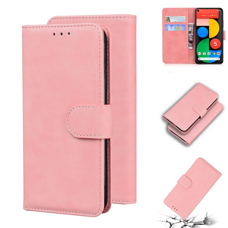For Google Pixel 5 Skin Feel Pure Color Flip Leather Phone Case