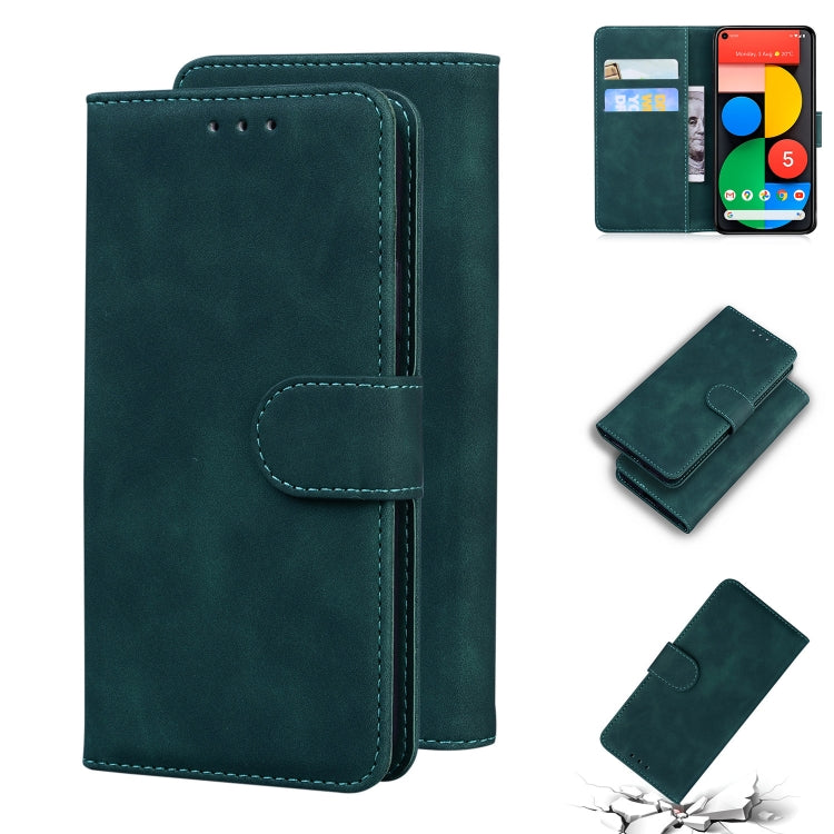 For Google Pixel 5 Skin Feel Pure Color Flip Leather Phone Case