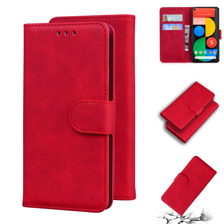 For Google Pixel 5 Skin Feel Pure Color Flip Leather Phone Case