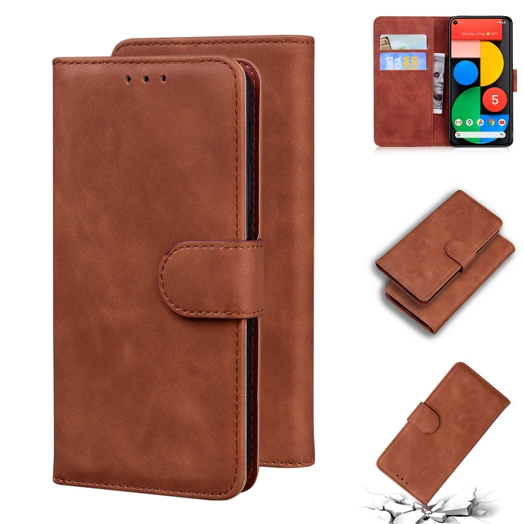 For Google Pixel 5 Skin Feel Pure Color Flip Leather Phone Case