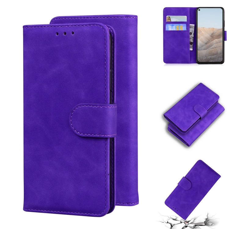 For Google Pixel 5a Skin Feel Pure Color Flip Leather Phone Case