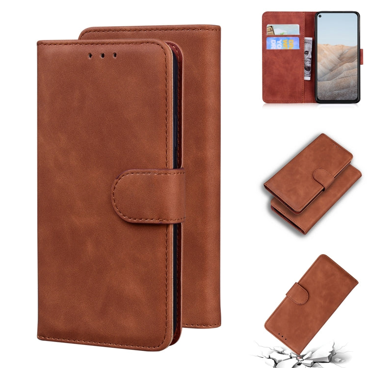 For Google Pixel 5a Skin Feel Pure Color Flip Leather Phone Case