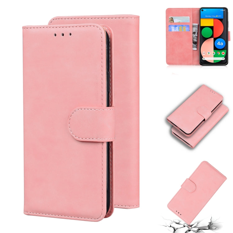 For Google Pixel 5 XL / 4a 5G Skin Feel Pure Color Flip Leather Phone Case