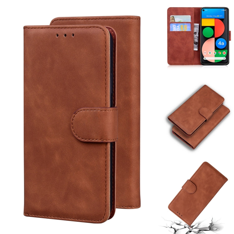 For Google Pixel 5 XL / 4a 5G Skin Feel Pure Color Flip Leather Phone Case