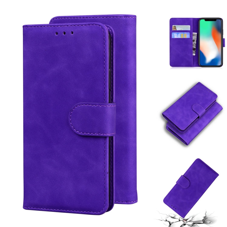 For iPhone X / XS Skin Feel Pure Color Flip Leather Phone Case