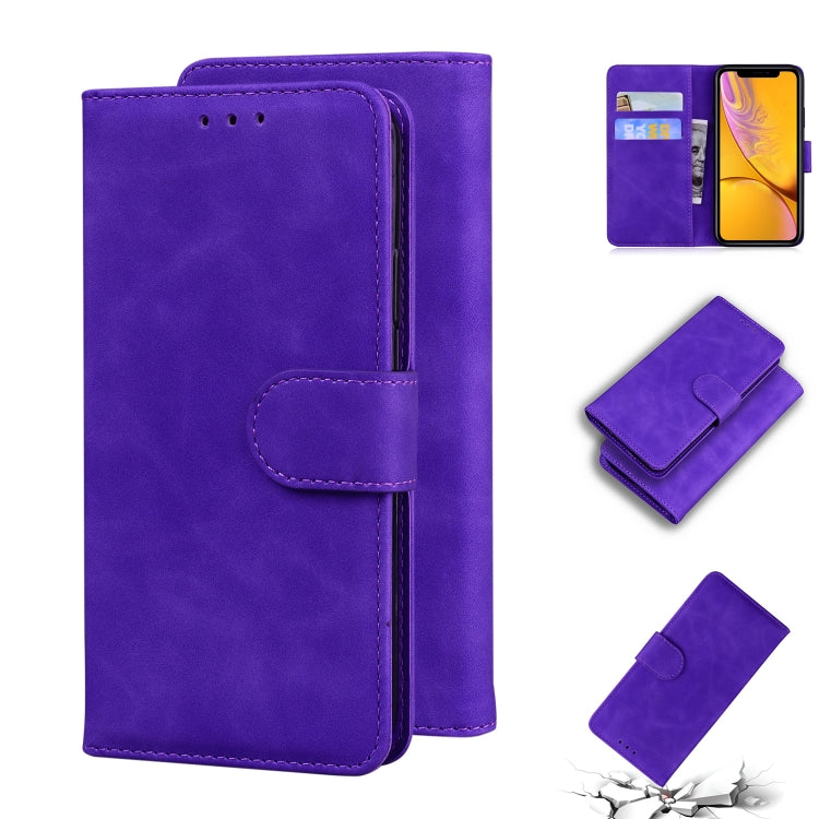 For iPhone XR Skin Feel Pure Color Flip Leather Phone Case