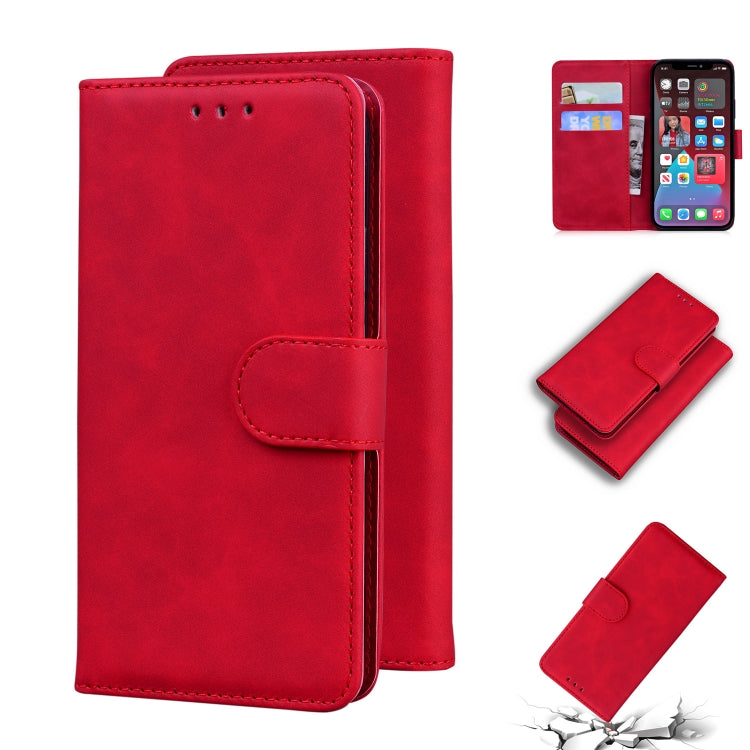 For iPhone 12 Pro Max Skin Feel Pure Color Flip Leather Phone Case
