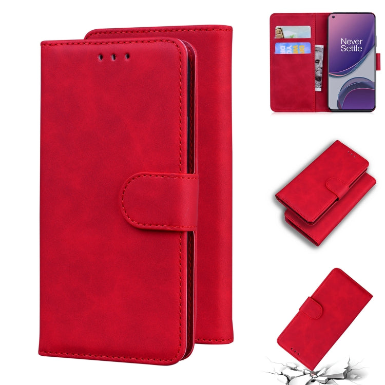 For OnePlus 8T Skin Feel Pure Color Flip Leather Phone Case