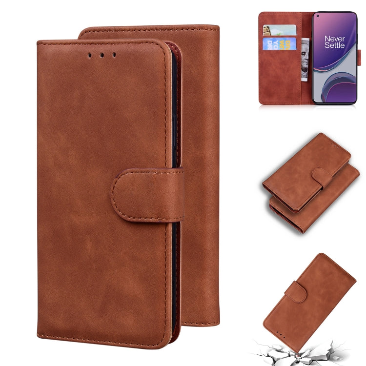 For OnePlus 8T Skin Feel Pure Color Flip Leather Phone Case