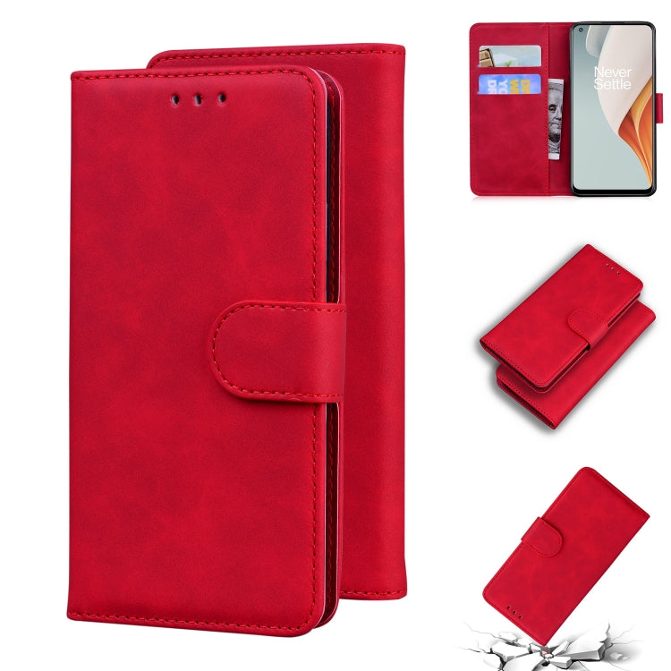 For OnePlus Nord N100 Skin Feel Pure Color Flip Leather Phone Case